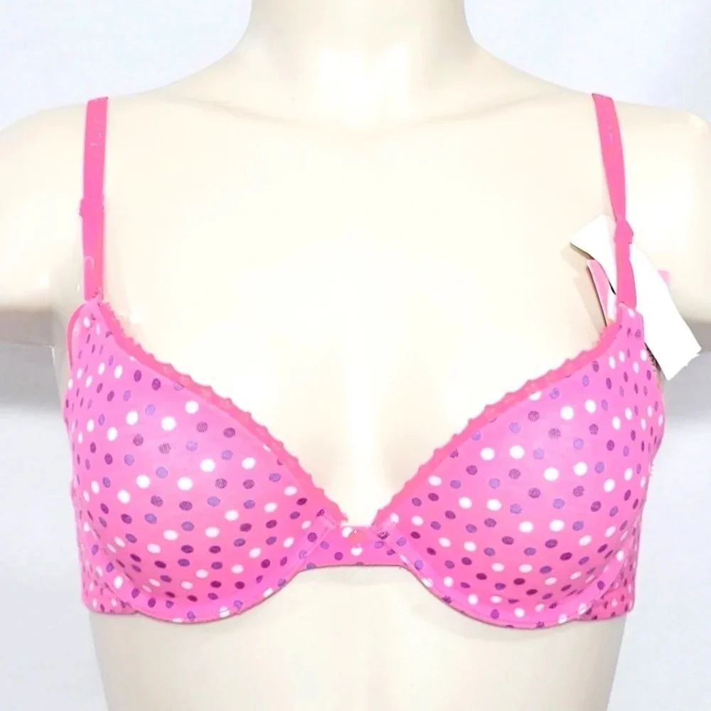 34C Maidenform 9279 Cotton Signature Push Up UW‎ Bra Pink Dot NWT